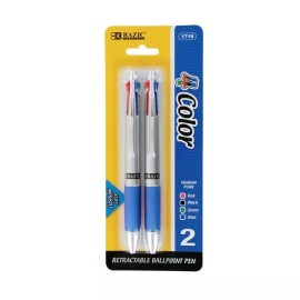 Bazic Products 2/PK sliver top 4 color in 1 retractable ballpoint pen