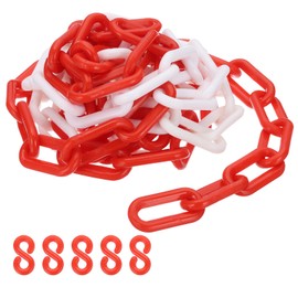 PATIKIL Red/White Plastic Chain, 10 ft 8mm Safety Barrier Chain for Crowd Control, Queue Line, Parking, Fence, Gate, Concert, Construction Site and Decoration