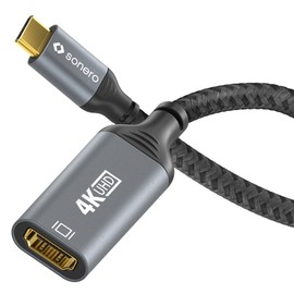 Sonero® 4K USB-C auf HDMI Adapter, HDMI Buchse auf USB-C Stecker, 4K 60Hz, 18GB/s, Baumwollmantel, grau/schwarz, 0,10 Meter