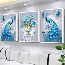 MYWORY 3 Sets of 5D Diamond Painting Peacock Full Drill Diamond Painting by Number Kits Wall Decoration (Each Set:11.8X15.8 in/30X40 cm)