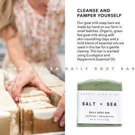 Pretty farm girl Salt + Sea Bar Soap Bar - Exfoliate & Cleanse - Eucalyptus & Peppermint Scented - Handmade - All Skin Types - Tallow & Goat Milk