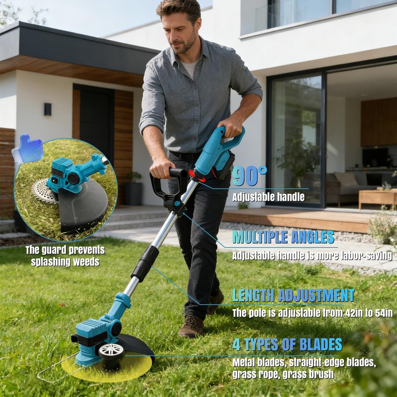 4-in-1 Cordless Electric Weed Wacker, 2 Pack 21V 3.0Ah Batteries