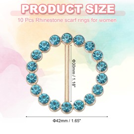 PATIKIL 10 Pcs Silk Scarf Ring Clip Bling Rhinestone T-Shirt Clips Tie Waist Knotted Buckle Rings Metal Circle Buckles for Women Fashion Scarves Hat Decor Wrap Holders, Sky Blue