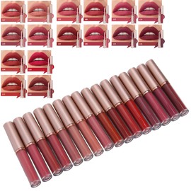 Juego de Brillo de Labios Mate de 16 Colores, Lápiz Labial Líquido de Color Intenso Taza Antiadherente Resistente Al Agua Lápiz Labial de Larga Duración Lápiz Labial Líquido Cosméticos de Belleza
