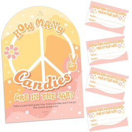 Big Dot of Happiness Stay Groovy - How Many Candies Boho Hippie Party Game - 1 Stand and 40 Cards - Candy Guessing Game