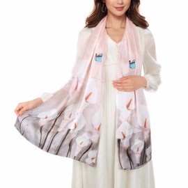 KALOEY Silk Scarves Women's 100% Silk, Soft & Comfortable Silk Scarf, Multifunctional Silk Ccarf Neckerchief, Women's Gifts, 55 x 173 cm, Rose grey