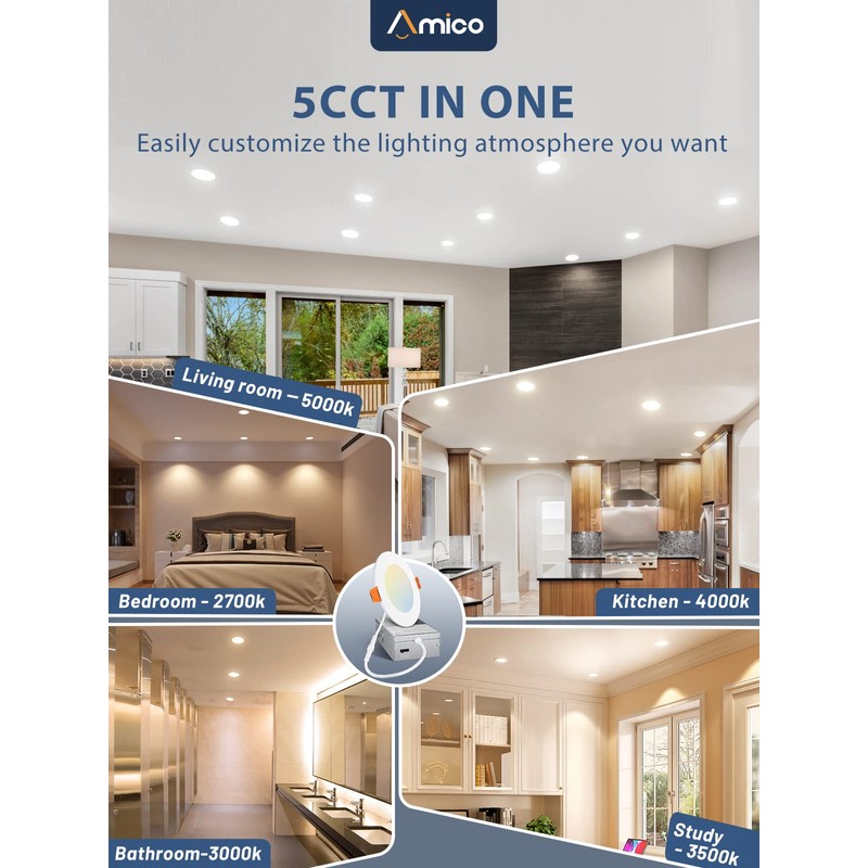 Amico1 Pack 4 Inch 5CCT Ultra-Thin LED Recessed Ceiling Light