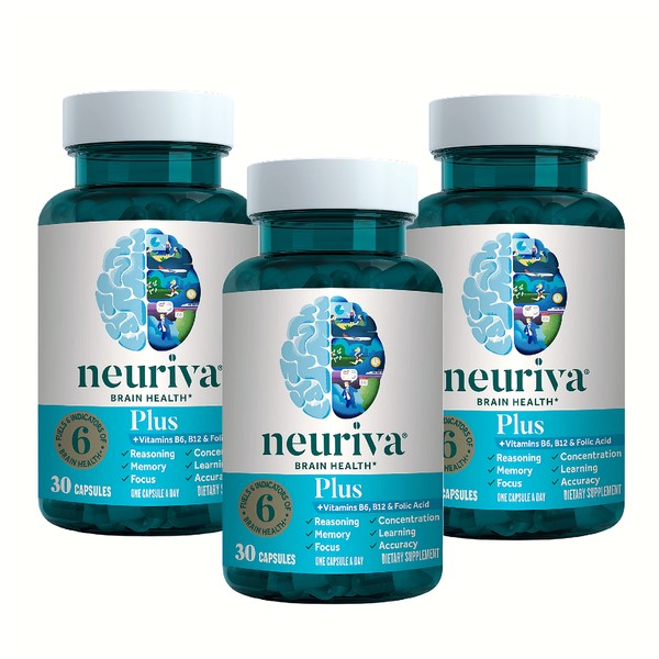 NEURIVA Plus Brain Performance (30 Count), Brain Support Supplement with Clinically Proven Natural Ingredients 1 ea (Pack of 3)