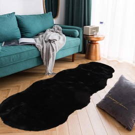 Latepis Black Carpet Area Rugs Runners 2x6 Faux Rabbit Fur Rug Fluffy Shag Rug Washable Furry Rug for Living Room Bedroom Nursery Floor Rug Room Carpet Sheepskin