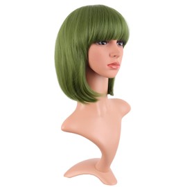 MapofBeauty MapofBeauty 12 Inch /30 cm Fashion Lady Short Straight Synthetic Flat Bangs Bob Wig (Olive Green)