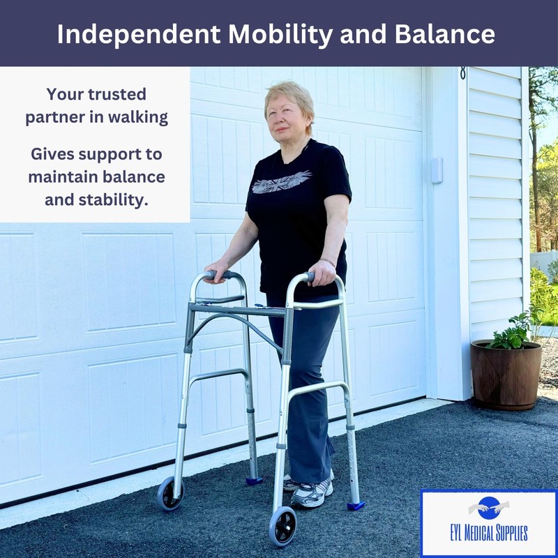 Foldable Lightweight Two Button Walker with 5” Wheels, Includes Ski