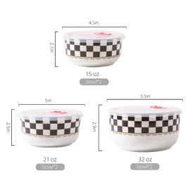 Porlien Checker Porcelain Canisters Set of 6, 15oz/21oz/32oz Each 2pcs, Food Storage Containers with Silicone Airtight Lid for Coffee, Tea, Condiments, Flour & Nuts