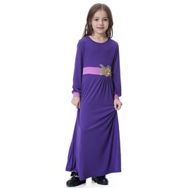 TH603 Muslim Girl Long Dress Milk Silk Fabric Burka Arab Girl Clothing(Purple 80)