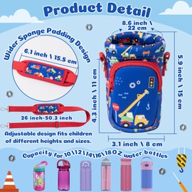 Water Bottle Carrier Bag with Strap for Kids - Car Water Bottle Bag Holder with Padded Strap Pocket 10/12/14/16/18Oz Neoprene Insulated Bottle Bag for Boys Girls School Walking Hiking Camping