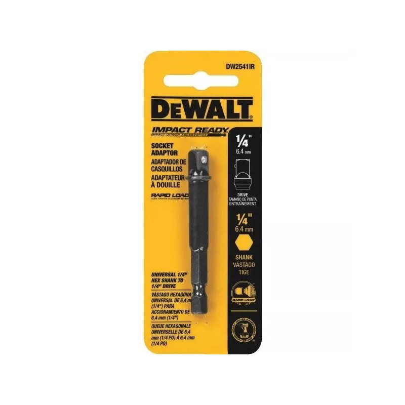 DEWALT IMPACT READY SOCKET ADAPTER - 1/4" HEX TO 1/4"