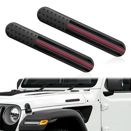 2PCS Metal Flag USA Auto Fender Emblem, Embossed 3D Metal Adhesive Sport Truck Car Badge, American Flag Car Emblem for Auto, SUV, Truck, Motorcycle (red)