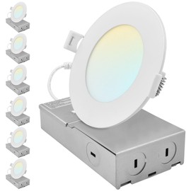 LUXRITE 4 Inch Canless Spotlight, LED Recessed Lighting, 5CCT 2700K-5000K, Dual Dimmable Ceiling Light, 650/800/1066 Lumens, CRI 90, 8W/10W/13W Selectable, IC Rated, Wet Rated, ETL Listed (6 Pack)