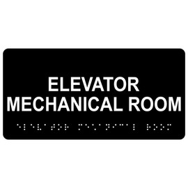 ComplianceSigns.com Elevator Mechanical Room ADA-Compliant Braille Sign, 8x4 in. Black Acrylic for Wayfinding Elevator/Escalator