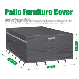 Garden Balsam Heavy Duty Waterproof Patio Furniture Covers,Fade Resistant Outdoor Table and Chair Covers Rectangular 90" Lx 60" D x 28" H Dark Grey