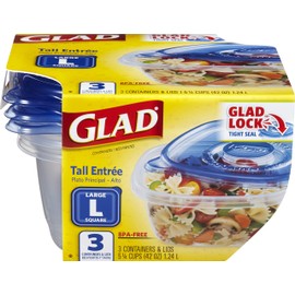 Glad GladWare Tall Entree Food Storage Containers - Large Square - Meal Container Holds up to 42 Ounces of Food - Lock Tight Seal, 3 Count - 6 Pack