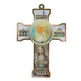 Needzo Catholic Pope Francis Full Color Wooden Hanging Cross with Gold Tone Accents, Unique Catholic Religious Home Decor for Men and Women, 8.75 x 5.25 Inches