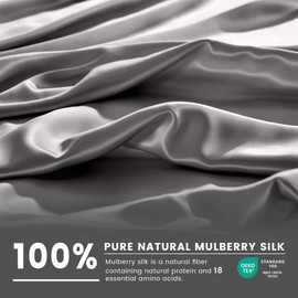 THXSILK 100% Mulberry Silk Pillowcase with Cotton Underside - Standard Size 20"x26", Grey