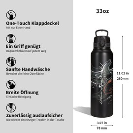 UZSPACE Stainless Steel Water Bottle 1 L (970 ml), Insulated Sports Bottle with Flip Lid, 1 Click Open, Leak-Proof, Water Bottle for Hiking, Sports, Fitness, Gym, Outdoor, Gifts for Women and Men