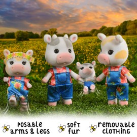 Honey Bee Acres The Cloverberrys Cow Family, 4 Miniature Doll Figures, Small