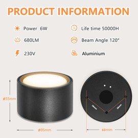 GeyouLux LED surface-mounted spotlight, black, diameter 95 x 55 mm, extra flat and large light surface, surface-mounted spotlight including 6 W LED GX53, 3000 K warm white, 230 V ceiling spotlights,