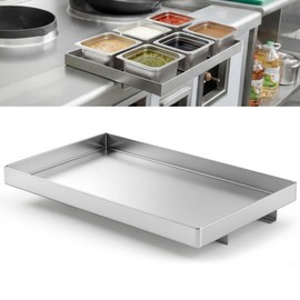 Sawysine Stainless Steel Sauce Pan Holder for Chinese Wok Range, Commercial Kitchen Countertop Organizer, Holds 6 Pans, 20" L x 12" W x 3" H