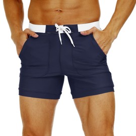 TACVASEN Swim Trunks Quick Dry Bathing Suits Olive Swimming Boxer Briefs for Men Beach Surf Shorts Summer Holiday Shorts Mesh Fit Sport Boxer Shorts, Navy Blue 01, 32