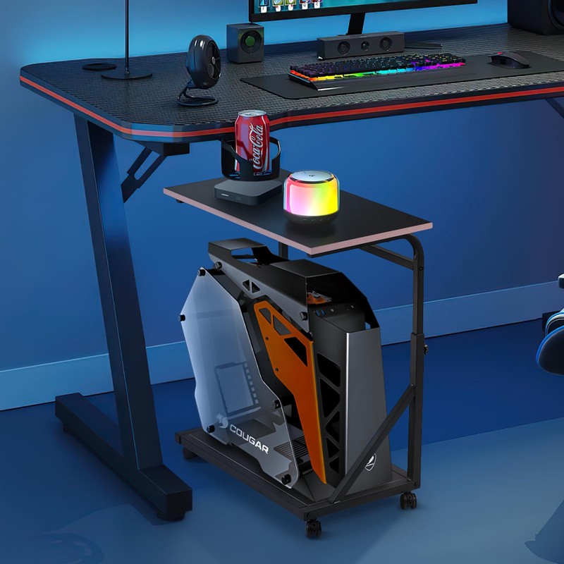 FUSLITE Ergonomic Height Adjustable Computer Tower Stand, 2-Tier CPU Holder