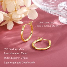 Loutade Hoop Earrings 925 Silver, 3 Pairs 925 Sterling Silver Hoop Earrings Set, Hypoallergenic Cartilage Round Hoop Earrings, 13/16/20 mm Unisex Hoop Earrings Silver Women's Earrings for Multiple Ear