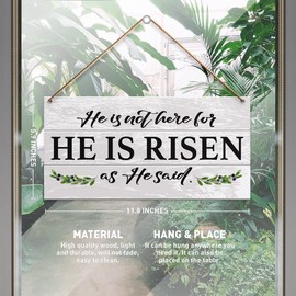 Easter Religious Wall Decor Sign, He Is Not Here for He is Risen, Easter Decorations for Home Door Porch Bible Verse Hanging Sign Scripture Spring Decor Indoor Outdoor Farmhouse Plaque
