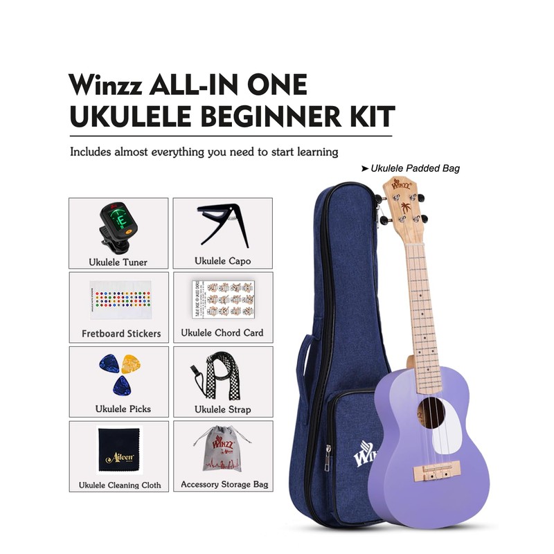 Winzz AU-C00 Concert Ukulele Beginner Set for Adults and Children,