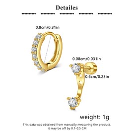 MODRSA Gold Earrings for Women Flat Back Hypoallergenic Earring for Women Surgical Steel Small Hoop Earrings Gold Plated Cartilage Helix Earring Stacks Earrings Set
