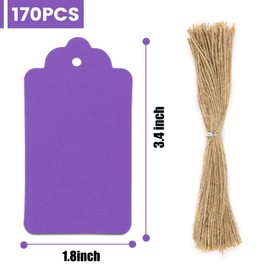 SallyFashion SallyFashion 170PCS Gift Tags with String Attached, 1.8x3.4 inch Multicolored Hanging Tags Purple Gray White Wedding Birthday Holiday Party Favors