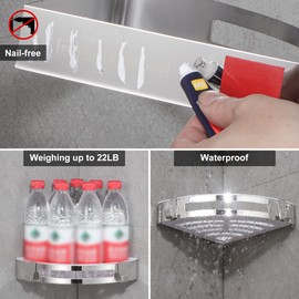 DUFU Duschregal Eckregal Ohne Bohren für Bad Selbstklebende Wandmontage SUS304 Edelstahl und ABS Duschablage Ecke Duschkorb Duschablagen mit 2 Haken für Badezimmer Organizer Eckablage 2 Stück Silber