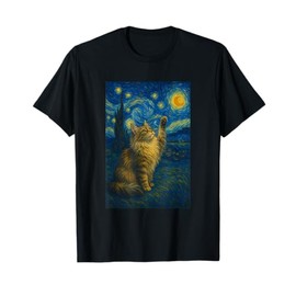 Cat Starry Night Van Gogh Gift Maine Coon Cat Mom T-Shirt
