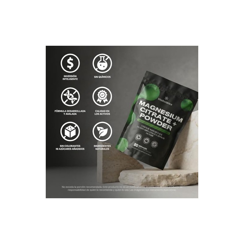Vital Botanics Citrato de Magnesio con Colágeno Hidrolizado en Polvo