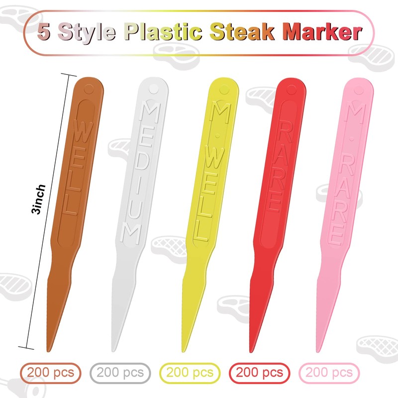 Geetery 1000 Pcs 3" Plastic Steak Marker Plastic Meat Doneness
