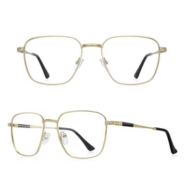 RB.Pilot Classic Square Reading Glasses for Men Women Light Blocking Computer Readers Spring Hinge Metal Frame Acetate Legs