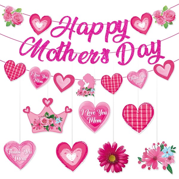 Mother's Day Banner Mother's Birthday Party Decorations Red Happy Mother's