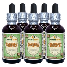 Blessed Thistle (Cnicus benedictus) Glycerite, Organic Dried Leaves, Stems and Flowers Alcohol-Free Liquid Extract (Brand Name: HerbalTerra, Proudly Made in USA) 5x2 fl.oz (5x60 ml)