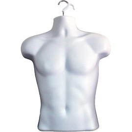 DisplayTown White Male + White Female Mannequin Injection Forms Half Rounded Waist Body Torso Dress Form with Only Hanging Hook, S-M Sizes