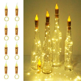 LoveNite Wine Bottle Lights, 8 Pack 20 LED Flameless Candle Cork Bottle String Light Battery Operated Silver Wire Mini Fairy Lights for DIY, Party, Christmas, Wedding Decor (Candle-Warm White)