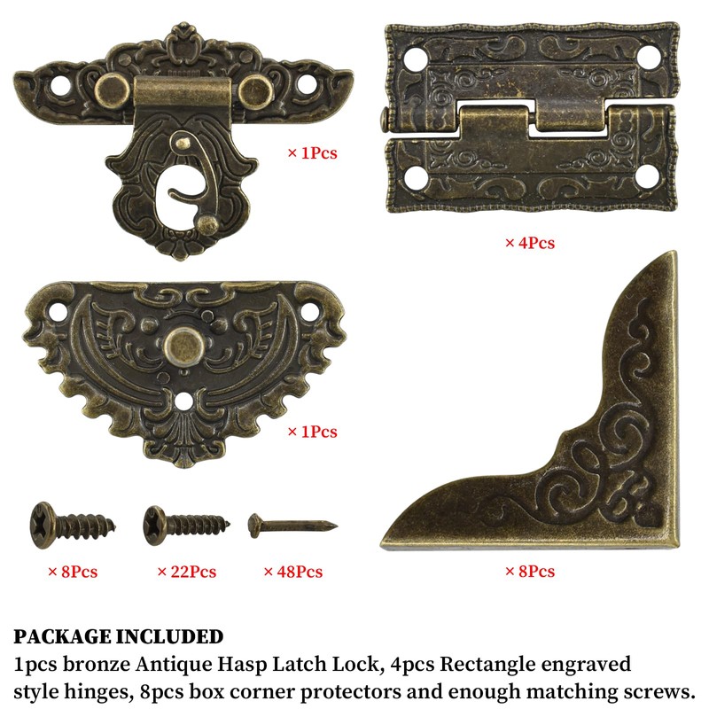 Antique Engraved Decorative Hasp Latch Hasp Hinges and Box Corner