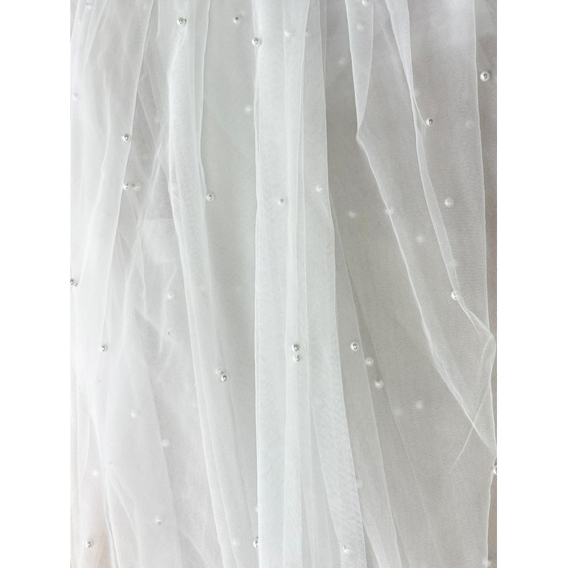 ELAWBTY 1 Tier Pearl Fingertip Length Wedding Bridal Veil With