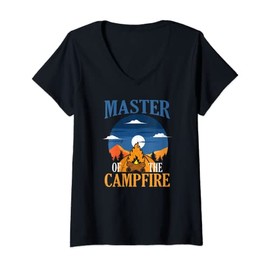 Womens Master of the Campfire Wilderness Glamping Campfire Nature V-Neck T-Shirt