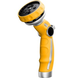 RESTMO Hose Nozzle Heavy Duty, Metal Water Hose Sprayer for Garden, 9 Spray Patterns | High Pressure | Thumb Flow Control | On/Off Valve, Ideal for Lawn & Plant Watering, Car & Pet Washing, Yellow